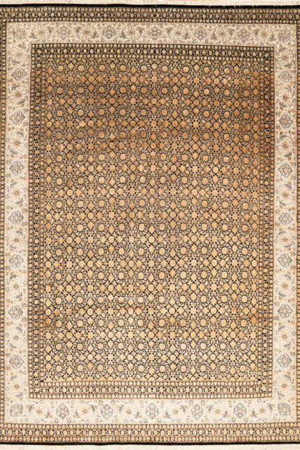 Cream Black Kashmir Area Rug Herati Silk & Wool 235X315 cm