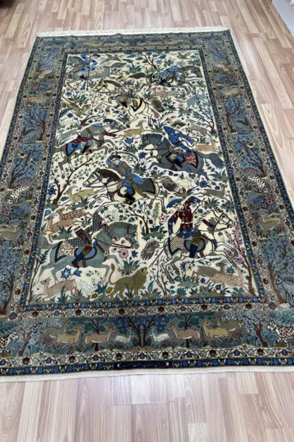 Persian Master piece Silk & Wool Cream & Green 240X150 ( Sold )