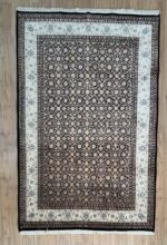 Brown Kashmir Area Rug Herati Handmade Silk & Wool 208X143
