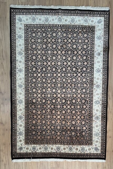 Brown Kashmir Area Rug Herati Handmade Silk & Wool 208X143