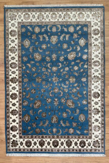 Garden Handmade Rug Silk & Wool Blue & Cream 233X157