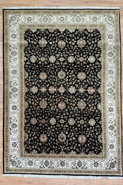 Kashan Handmade Rug Silk & Wool Black & Beige 240X170