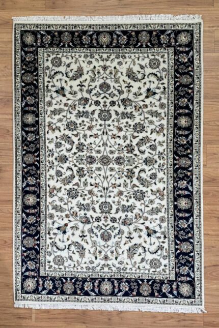 Nain Handmade Rug Silk & Wool Blue & Cream 242X156