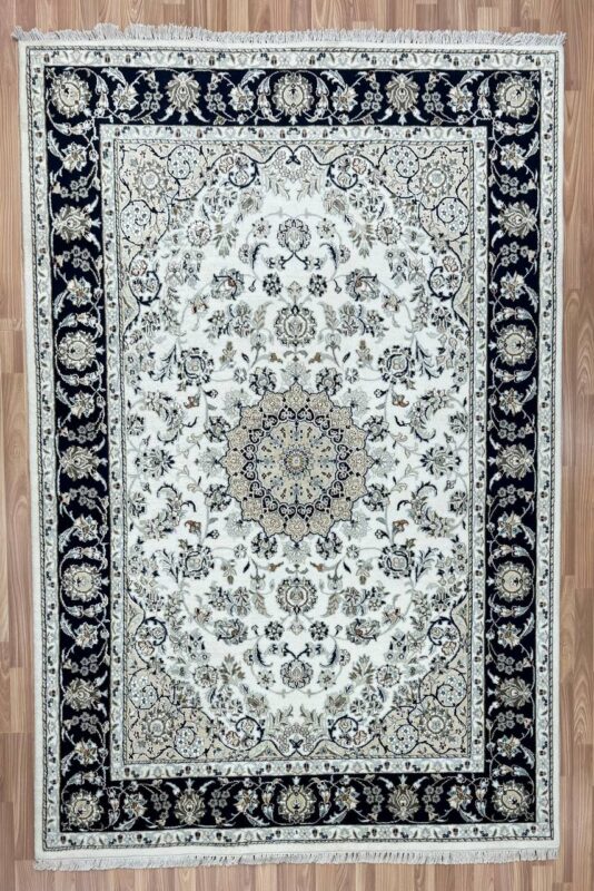 Nain Handmade Rug Wool & Silk White & Black 240X170