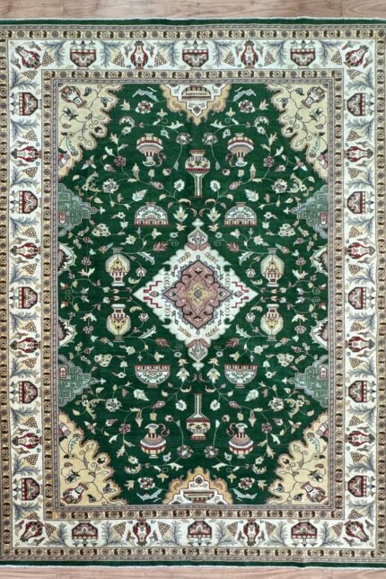 Choobi Handmade Rug Wool Green & White 300X200