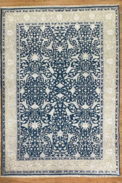 Kashmir Handmade Rug Silkk & Wool White & Blue 300X200