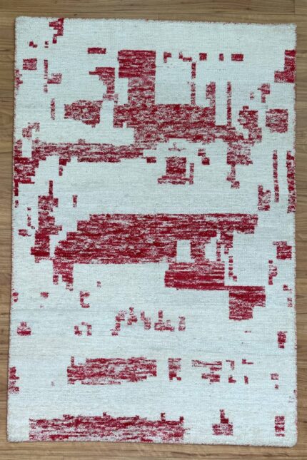 Modern Handmade Rug Silk & Wool White & Red 170X120