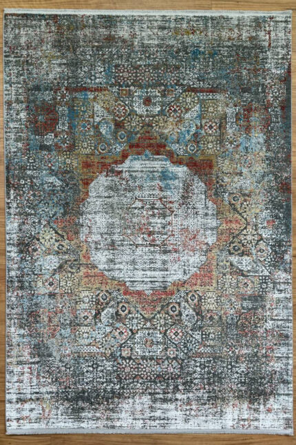 Modern Machine made Rug B-Silk Gray & White & Red 230X160
