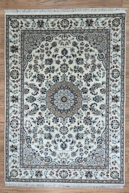 Nain Handmade Rug Silk & Wool Beige & White 202X140