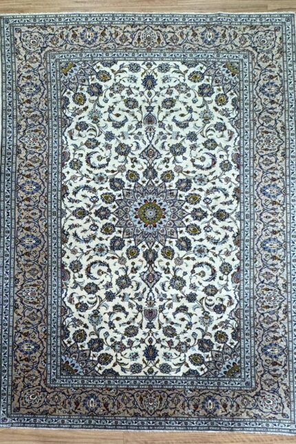 Persian Kashan Handmade Rug Wool Blue & Beige 296X198