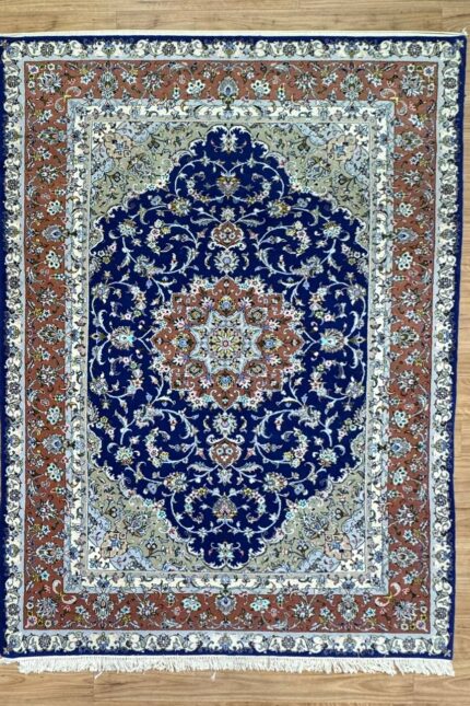 Persian Kashmar Handmade Rug Silk & Wool Blue & Coral 294X194