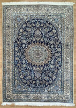 Persian Nain Handmade Rug Navy blue & Cream 304X200