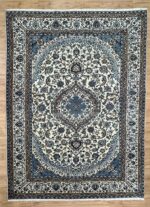 Persian Nain Handmade Rug Silk & Wool Cream & Blue 300X208