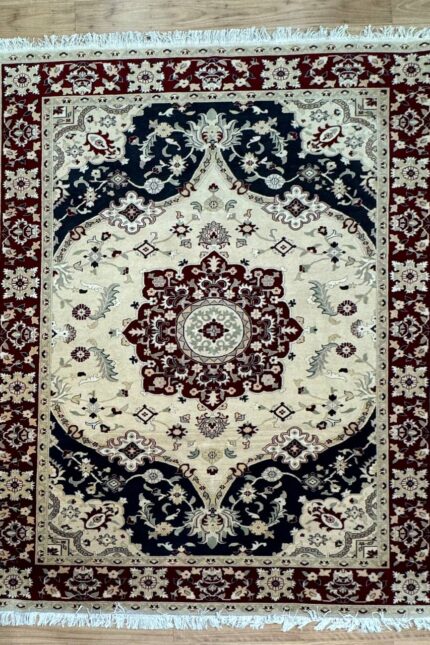 Persian Handmade Rug Super Fine Wool Beige & Red Multi 300X200