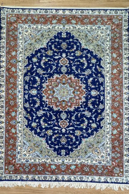 Tabriz Handmade Rug Silk & Wool Coral & Blue 300X200