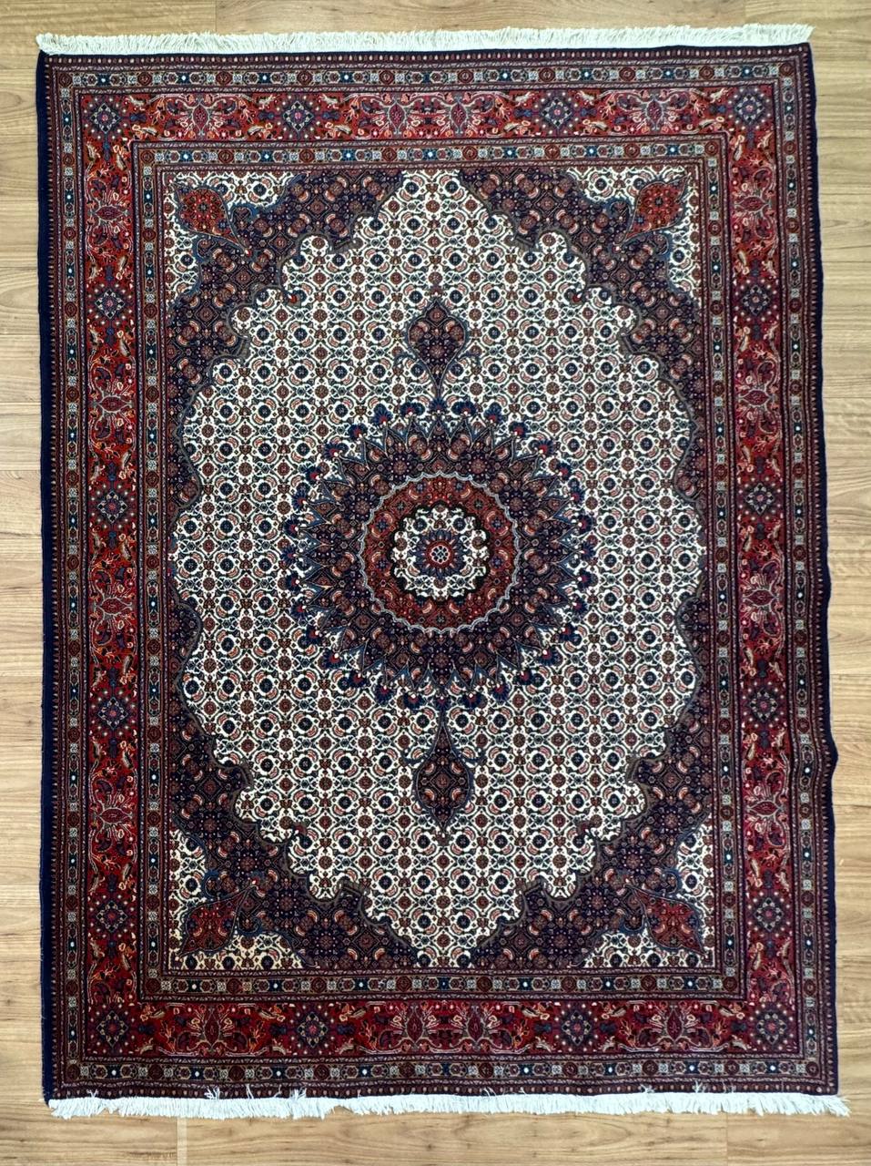 Moud Rug Persian Moud Handmade Rug Silk & Wool Cream & Red Multi 296X200 ...