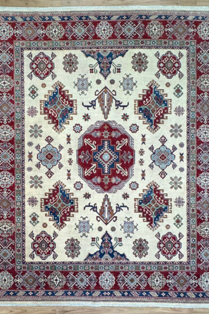 Afghan Kazak Super Fine Wool Cream & Red & Blue 296X255
