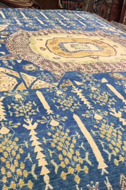 Afghan Modern Handmade Rug Wool Blue & Cream 417X327