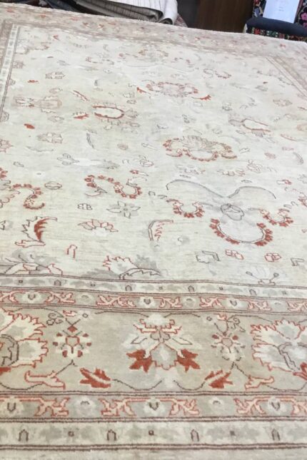 Afghan Natured Dye Handmade Rug Wool Cream & Coral 370X271