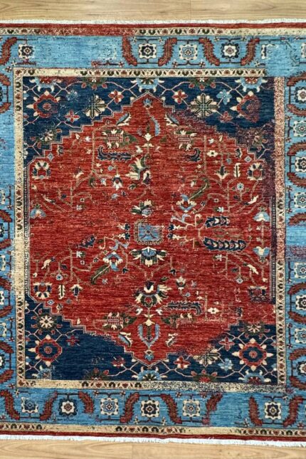 Aryana Vegetable Dye Handmade Rug Super Fine Wool Red & Blue 287X243