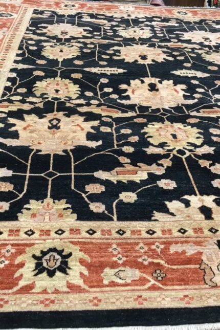 Choobi Vegetable Dye Handmade Rug Wool Black & Coral 370X273