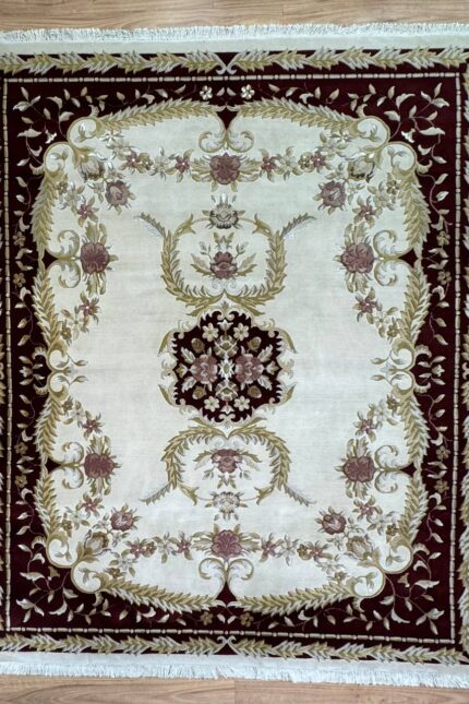 India French Abusan Handmade Rug Silk & Super Fine Wool Beige & Red 310X242