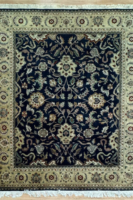 India Jaipur Handmade Rug Wool Navy & Cream 296X250
