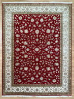 Kashmir Garden Tabriz Handmade Rug Silk & Super Fine Wool Gold & Red 347X245