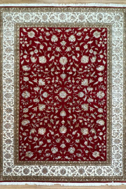 Kashmir Garden Tabriz Handmade Rug Silk & Super Fine Wool Gold & Red 347X245