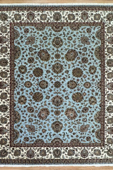 Kashmir Garden handmade Rug Silk & Wool Blue & Cream 309X238