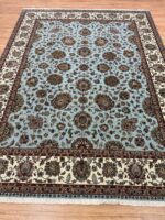 Kashmir Garden handmade Rug Silk & Wool Blue & Cream 309X238