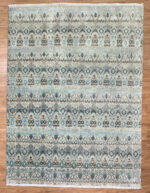 Kashmir Modern Handmade Rug Silk & Wool Blue & Cream 304X247
