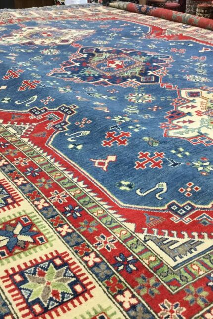 Kazak Handmade Rug Super Fine Wool Blue & Red 345X292