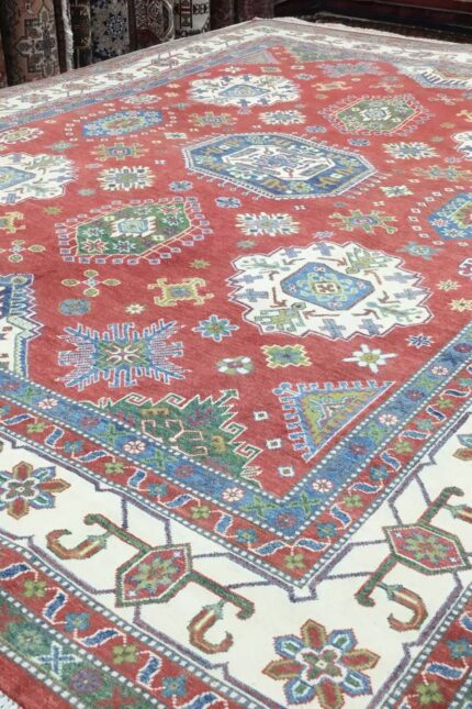 Kazak Handmade Rug Super Fine Wool Red & Blue 352X292