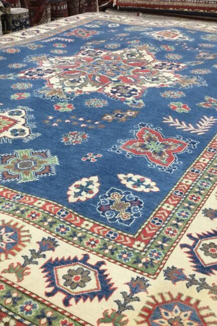 Kazak Handmade Rug Wool Blue & Beige 354X274