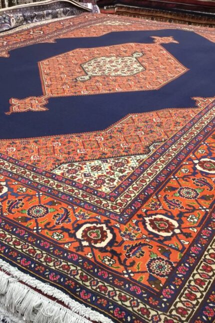 Persian Bijar Handmade Rug Wool Blue Navy & Coral 394X293