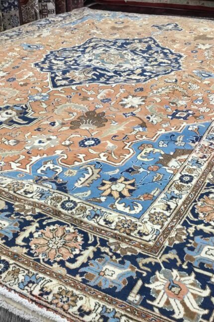 Persian Heriz Handmade Rug Wool Coral & Blue 385X285