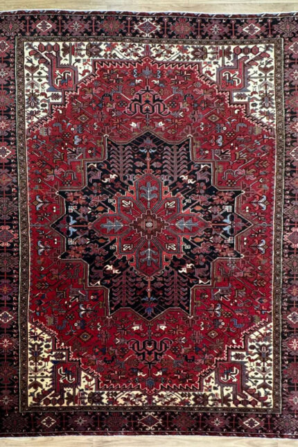 Persian Heriz Handmade Rug Wool Red & Cream 349X253