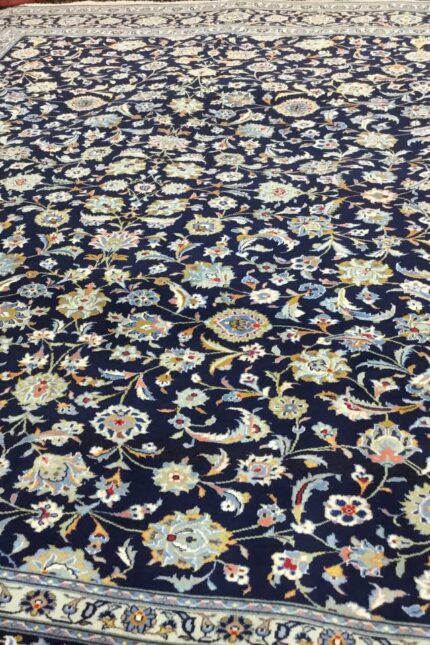 Persian Kashan Handmade Rug Wool Blue Navy Multi 365X300