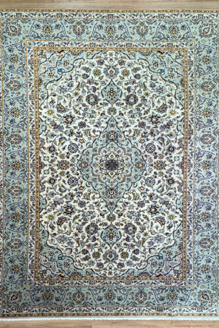 Persian kashan Handmade Rug Wool green & Yellow 344X243
