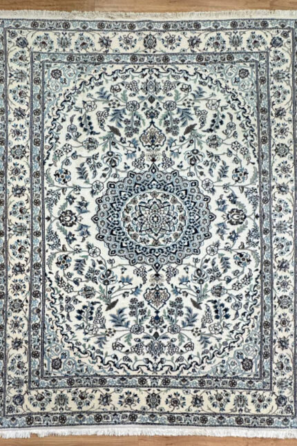 Persian Nain Handmade Rug Silk & Wool Beige & Blue 349X245