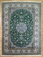 Persian Nain Handmade Rug Silk & Wool Cream & Blue & Green 350X250