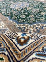 Persian Nain Handmade Rug Silk & Wool Cream & Blue & Green 350X250