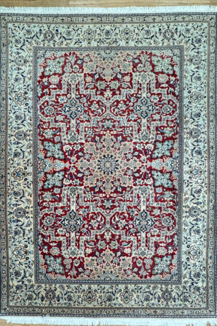 Persian Nain Silk & Wool Red & Cream 325X220