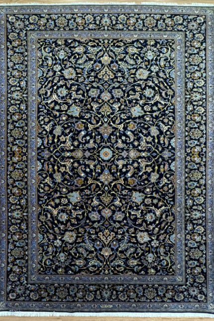 Persian Kashan Handmade Rug Fine Wool Dark Blue 343X234