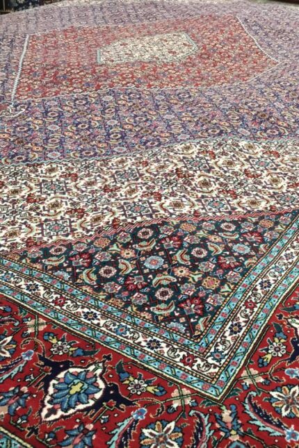Tabriz Fish Design Handmade Rug Silk & Super Fine Wool Blue & Red 400x300