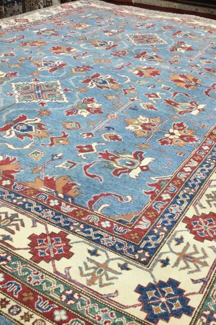 kazak Handmade Rug Super Fine Wool Blue & Red 355X275