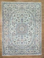 Persian Nain Handmade Rug Silk & Wool Cream & Blue 356X256