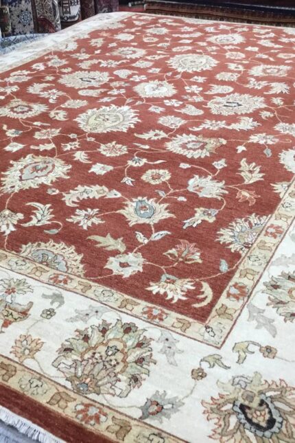 India Choobi Handmade Rug Fine Wool Beige & Red 421X305