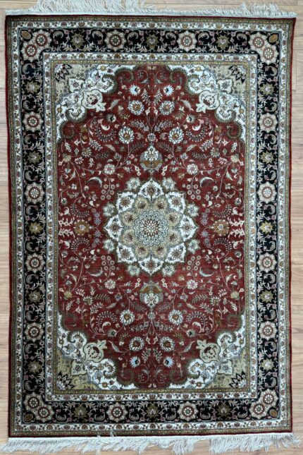 Central Asia Garden Handmade Rug Silk Gold & Red 185X120
